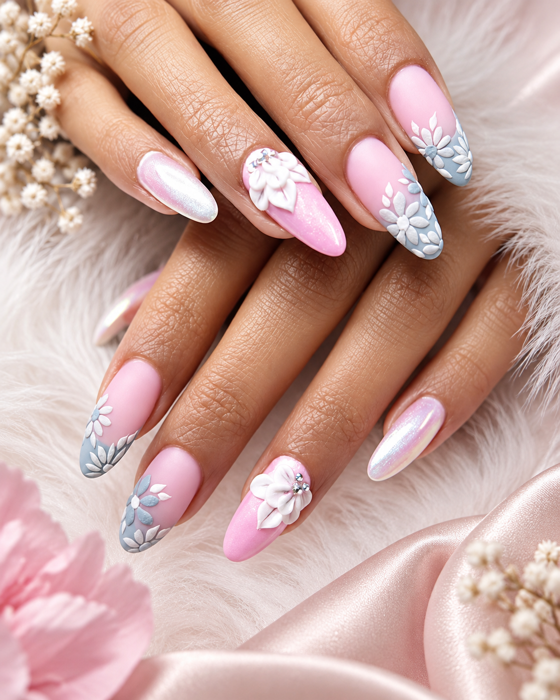 Pink floral nail enhancements